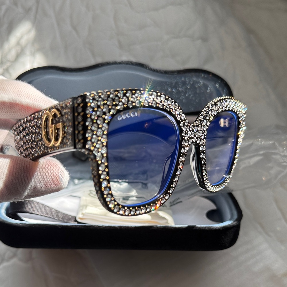 Gucci Black and Silver Crystal Sunglasses